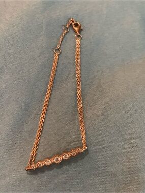 Rose Gold Diamond Bracelet with Multi-Stone Bar and Double Chain
